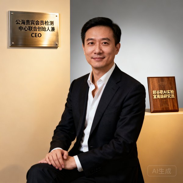 公海贵宾会员检测中心联合创始人兼CEO陈启铭博士的职业肖像照，前谷歌AI实验室高级研究员